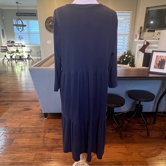 N/T Made in LA Ribbed Tiered A-Line Dress Size 2XL XXL Navy Blue 46” Chest - Picture 4 of 16
